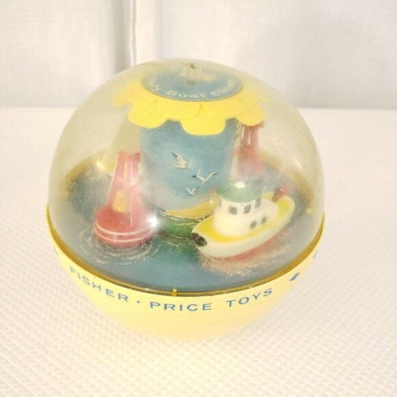 Fisher Price Roly Poly Boat Chime Ball #162  Yellow Sailboat Tugboat 67-69 Ocean - Picture 2 of 5